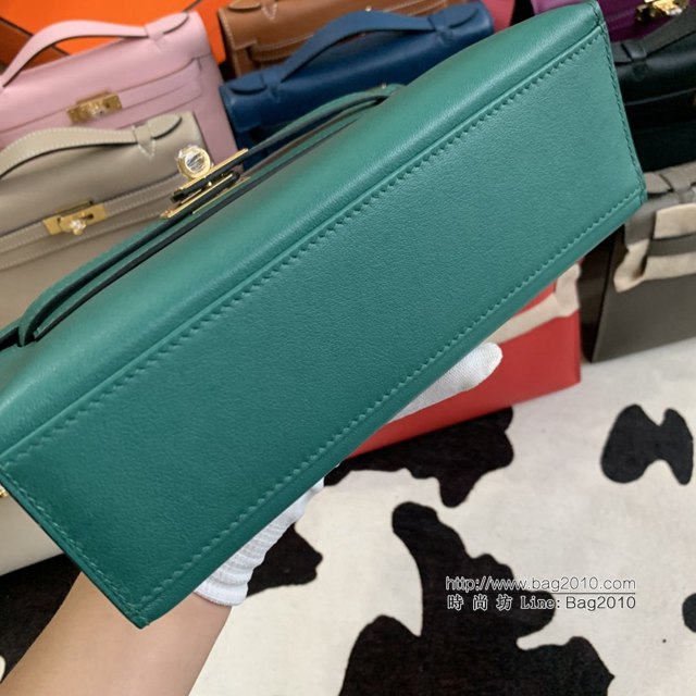 Hermes凱利女包 愛馬仕Minikelly pochette一代 原廠進口swift皮 半手工蠟線 孔雀綠 金銀扣  tdh2268